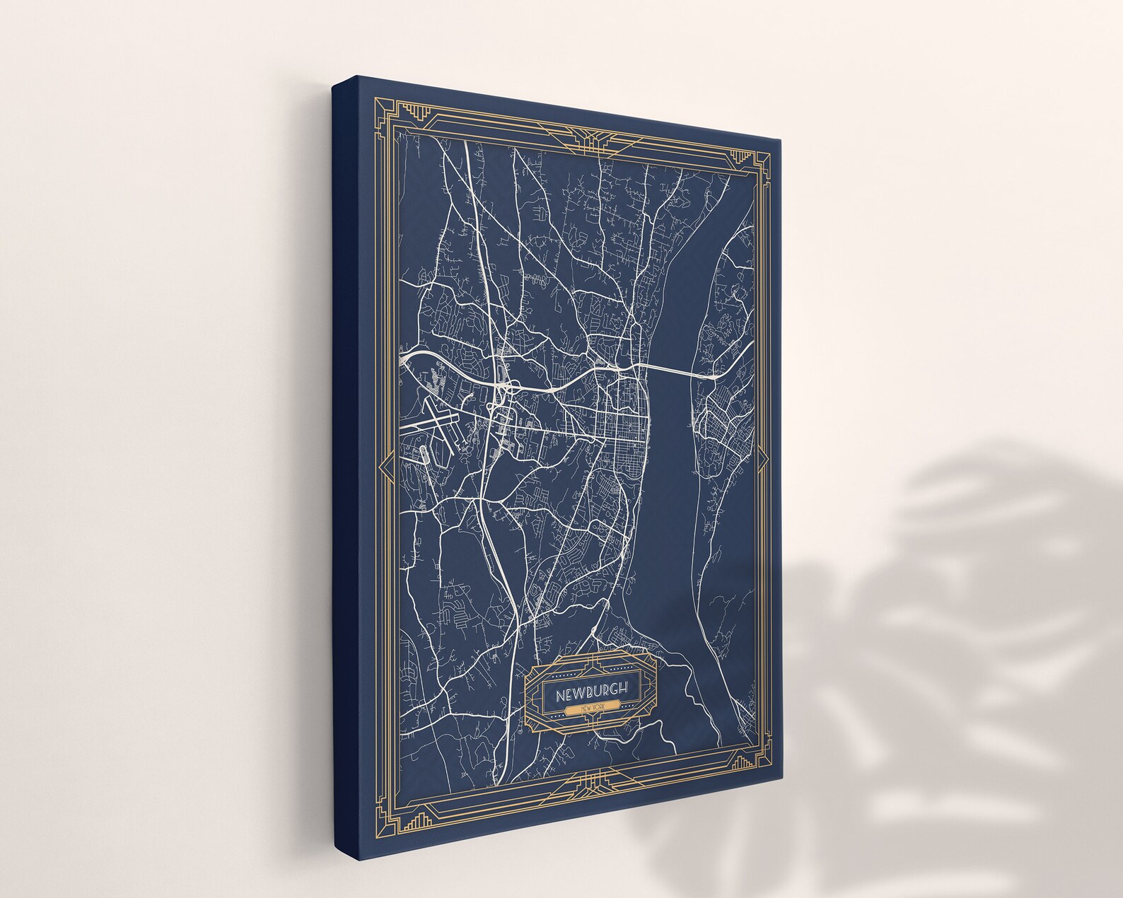 NEWBURGH NY Framed Canvas Map Print New York Art Deco Floating Etsy