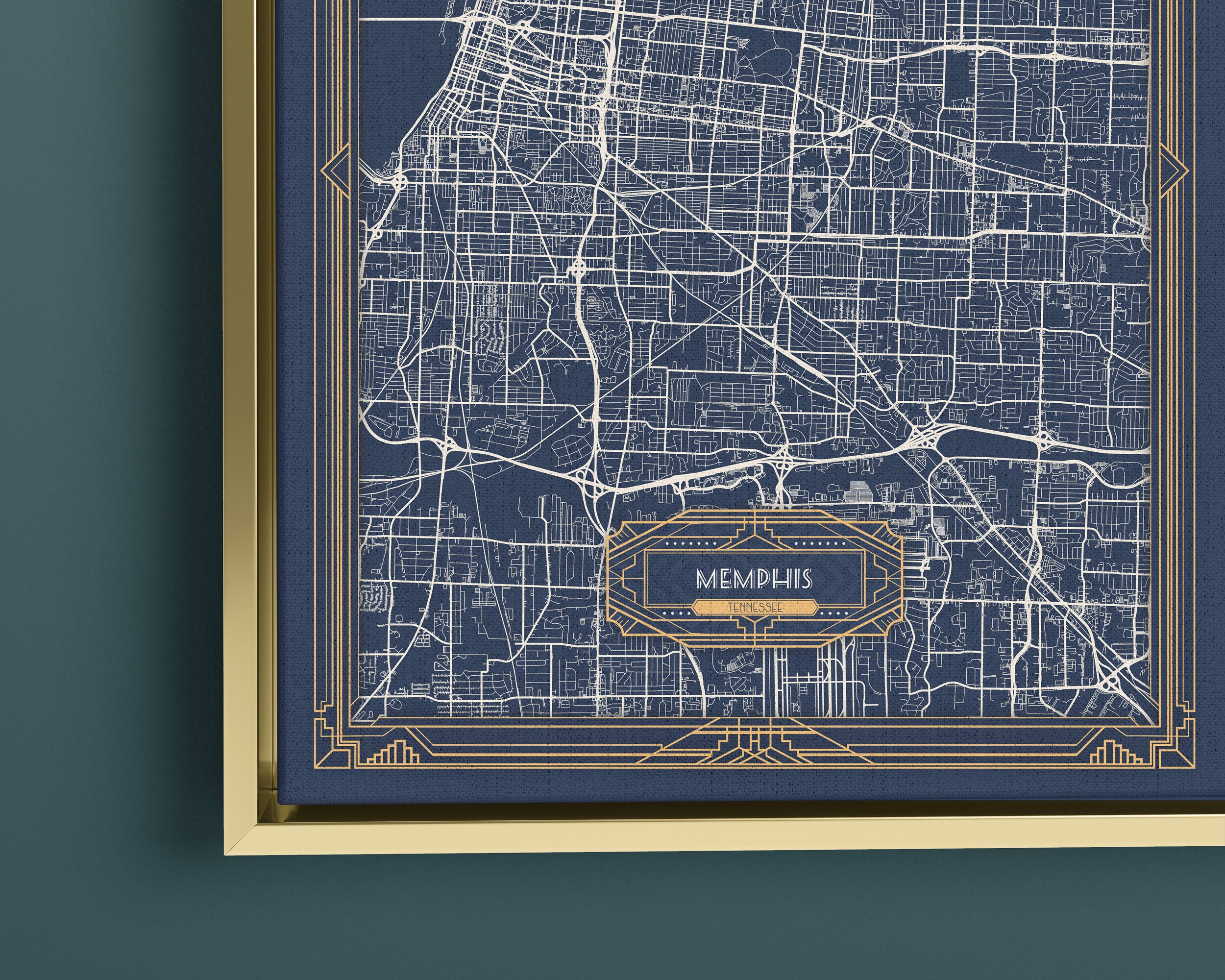 MEMPHIS TN Framed Canvas Map Print Tennessee Art Deco Floating Etsy