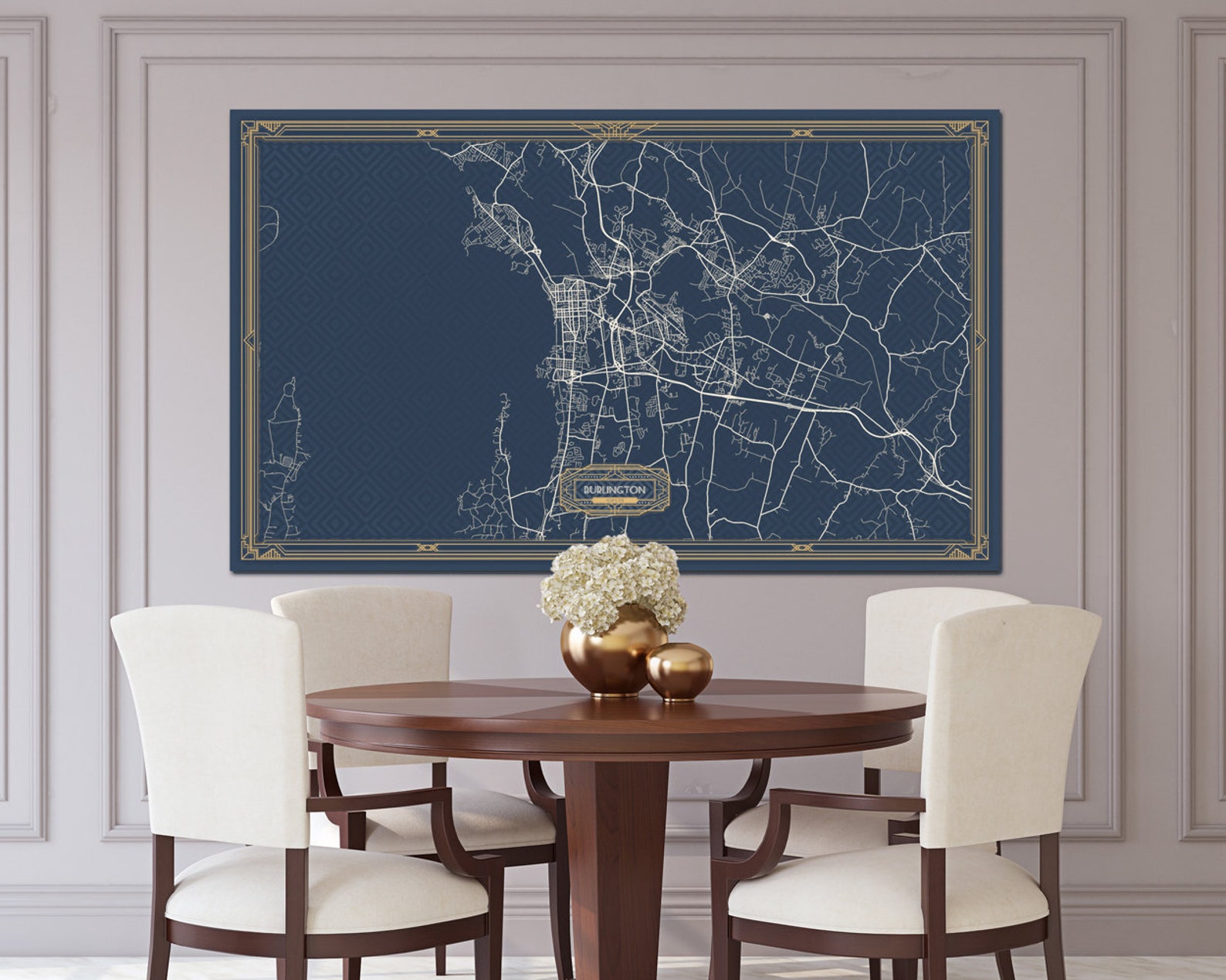 BURLINGTON VT Canvas Map Print Vermont Art Deco Extra Large Etsy