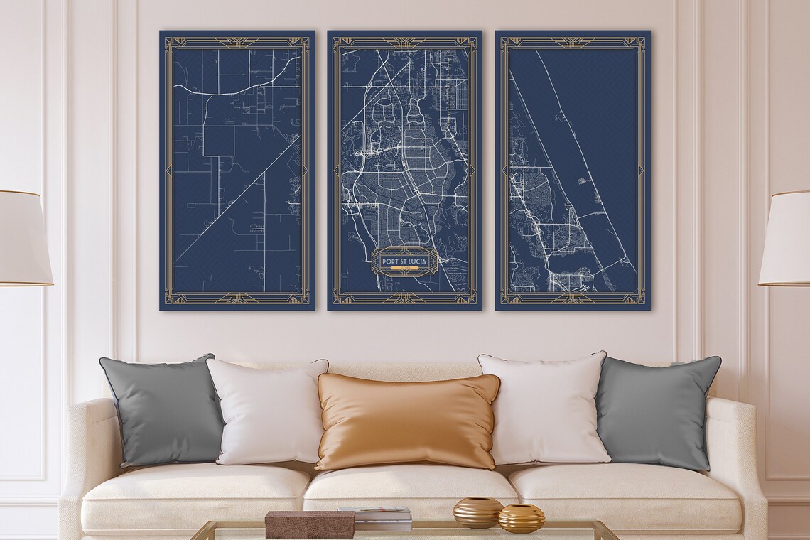 PORT ST LUCIA Fl Canvas Map Print Florida Art Deco Stretched | Etsy