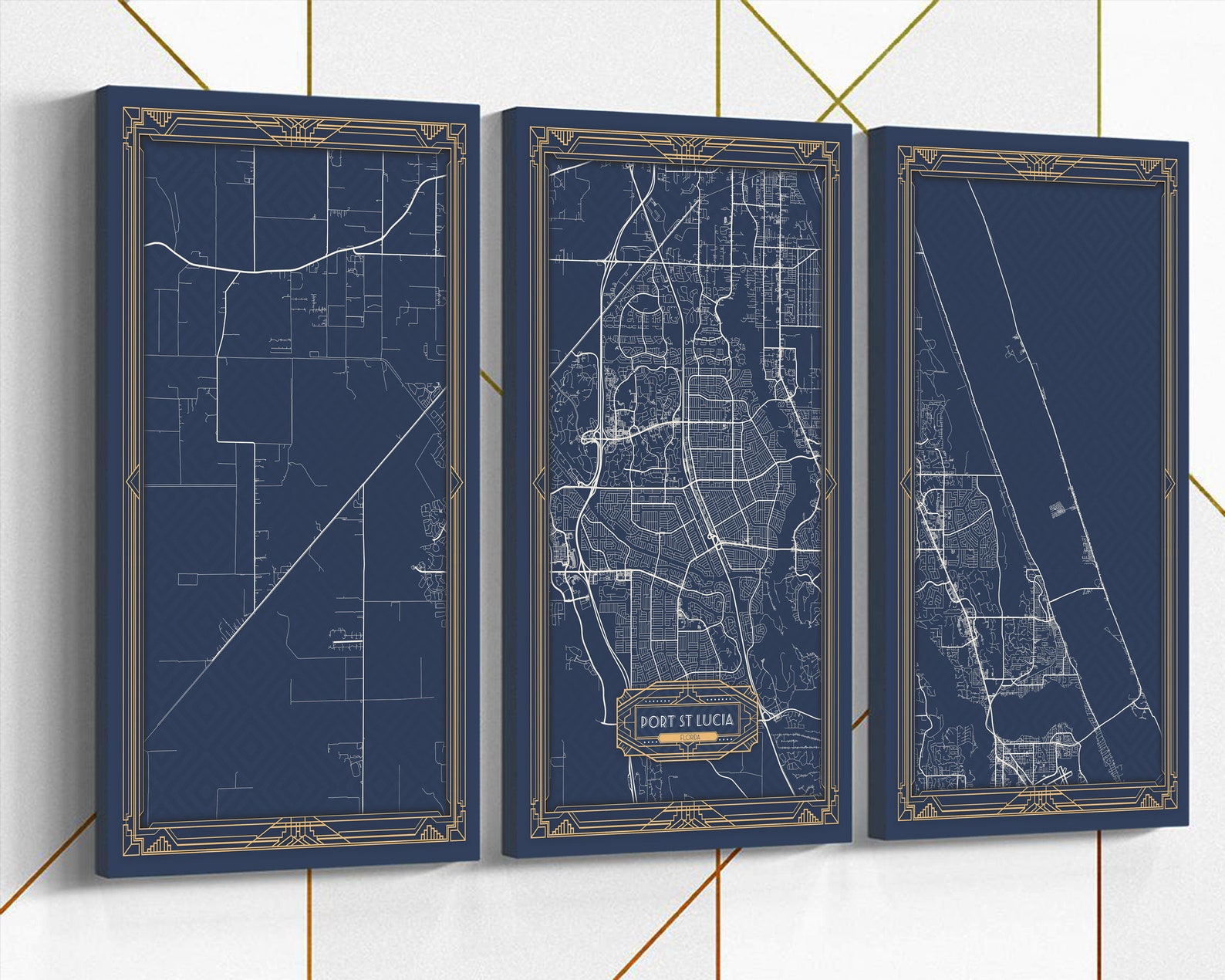 PORT ST LUCIA Fl Canvas Map Print Florida Art Deco Stretched | Etsy