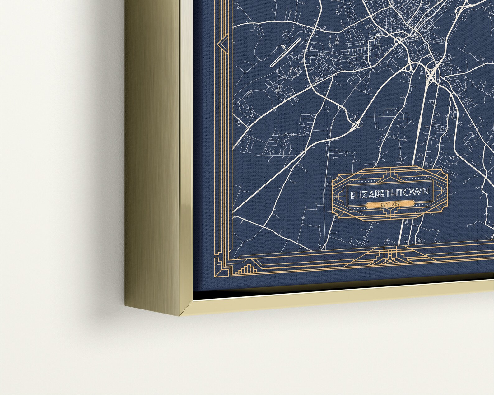 ELIZABETHTOWN KY Framed Canvas Map Print Kentucky Art Deco Etsy