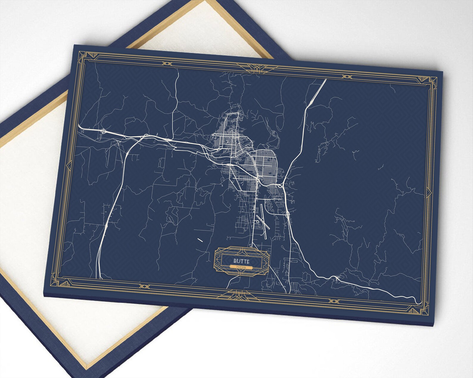 BUTTE MT Canvas Map Print Montana Art Deco Extra Large Map ...