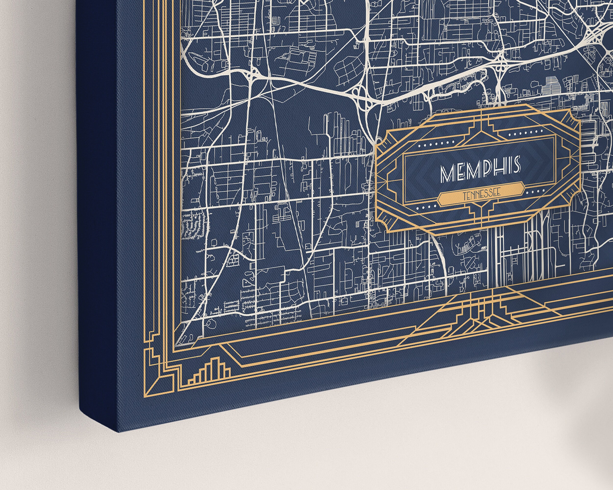 MEMPHIS TN Framed Canvas Map Print Tennessee Art Deco Floating Etsy
