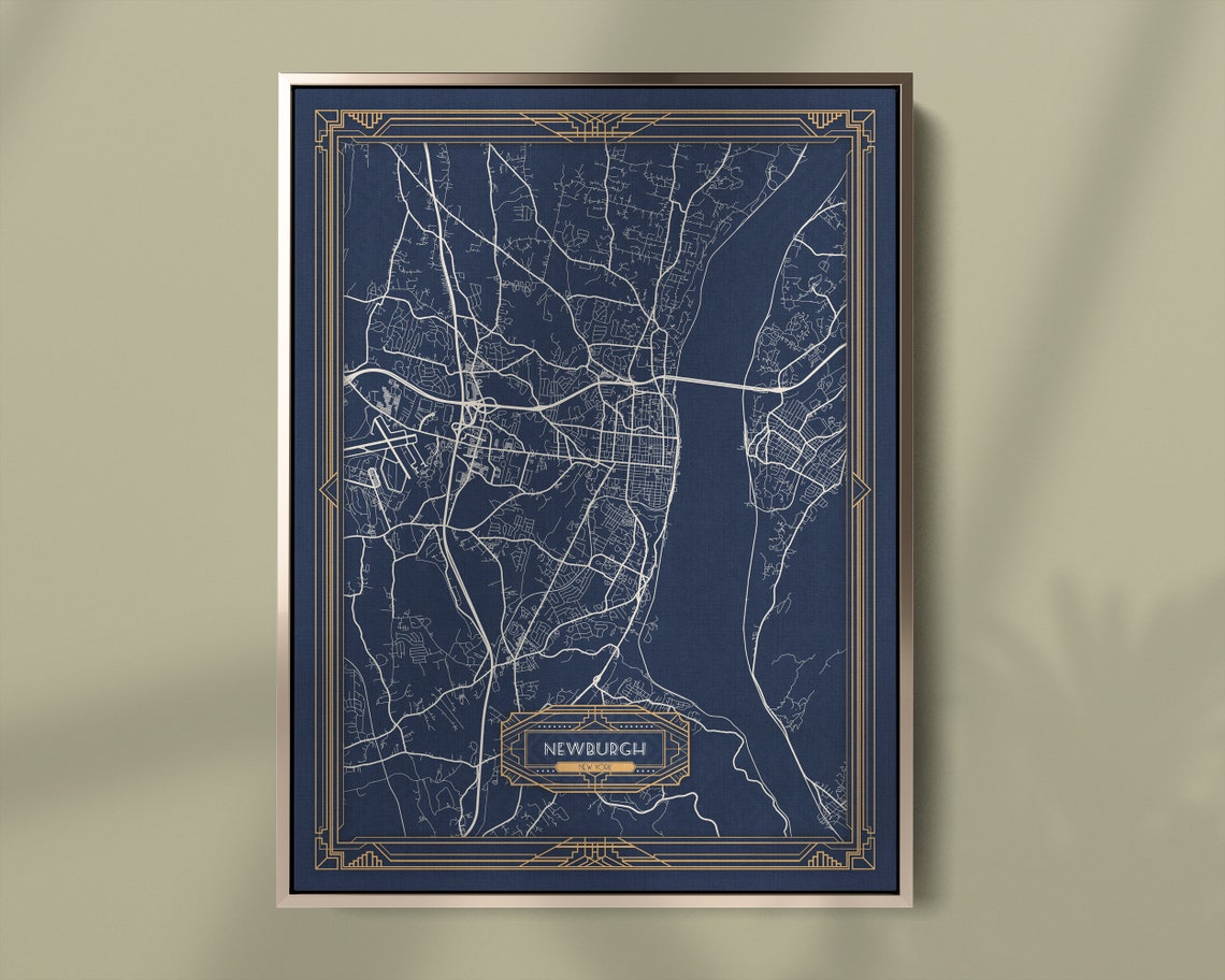 NEWBURGH NY Framed Canvas Map Print New York Art Deco Floating Etsy