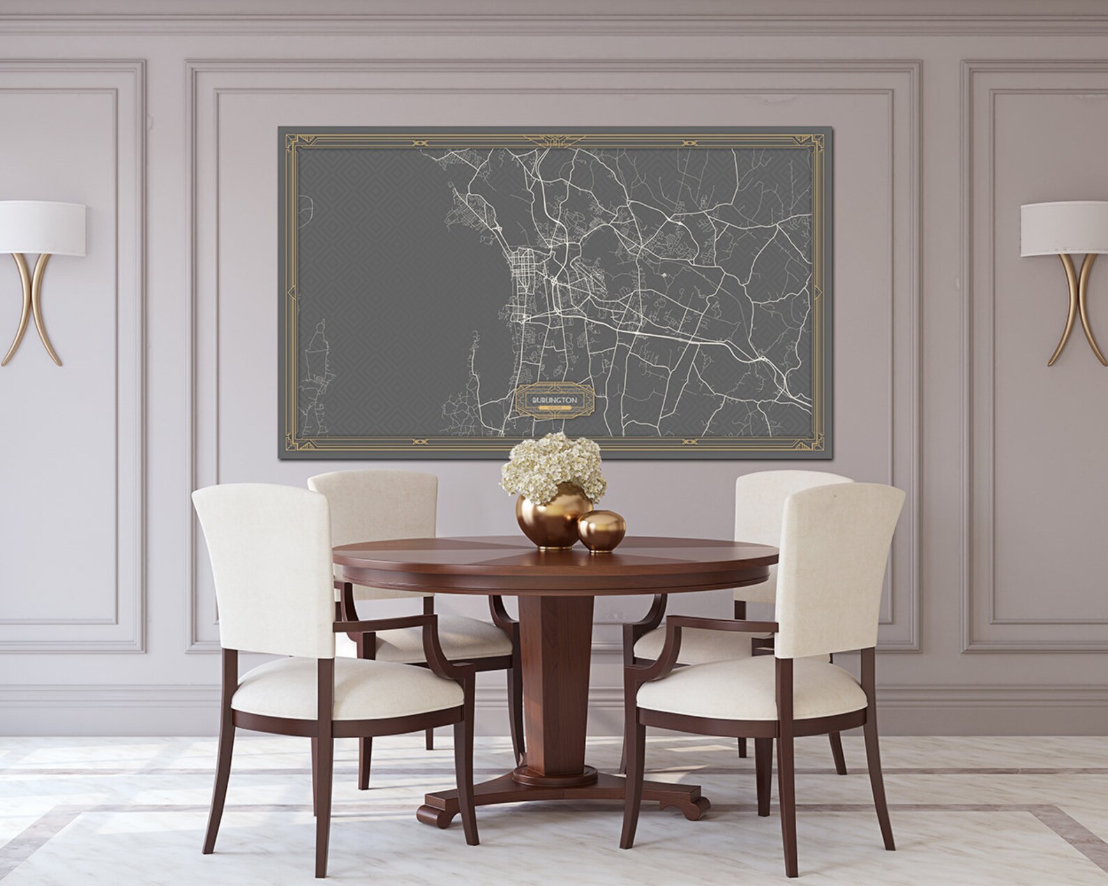 BURLINGTON VT Canvas Map Print Vermont Art Deco Extra Large Etsy