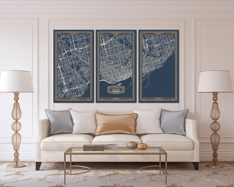TORONTO Canada Canvas Map Print Art Deco Extra Large Map Etsy