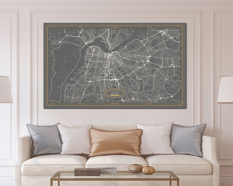 LOUISVILLE KY Kentucky Canvas Map Print Art Deco Extra Large Etsy