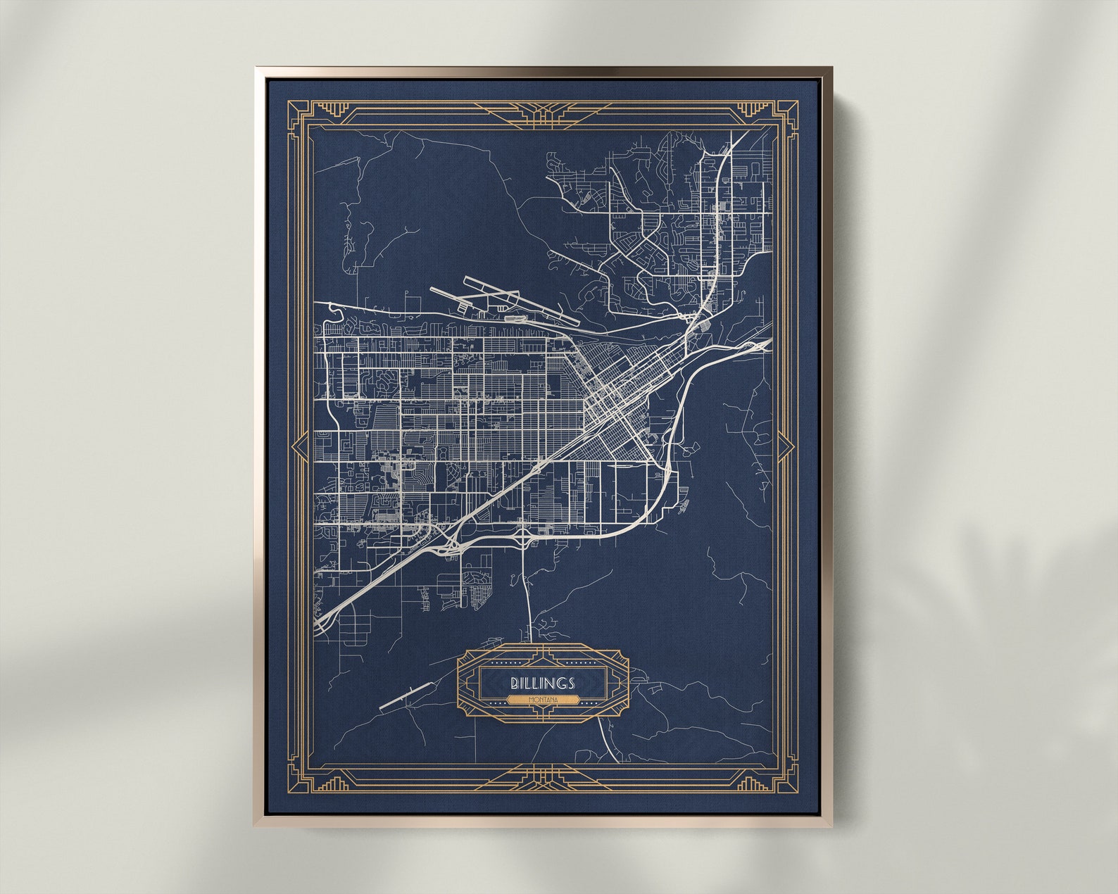 BILLINGS MT Framed Canvas Map Print Montana Art Deco Floating Etsy