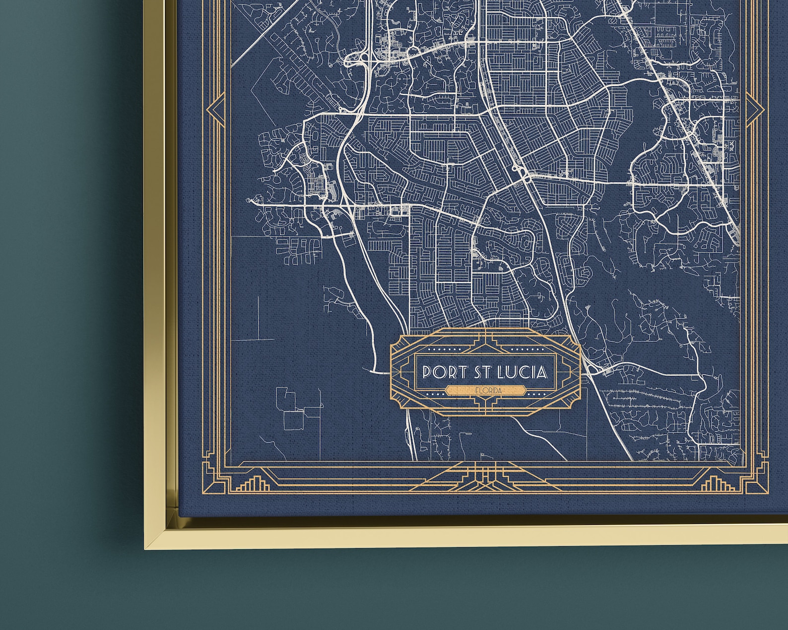 PORT St LUCIA FL Framed Canvas Map Print Florida Art Deco | Etsy