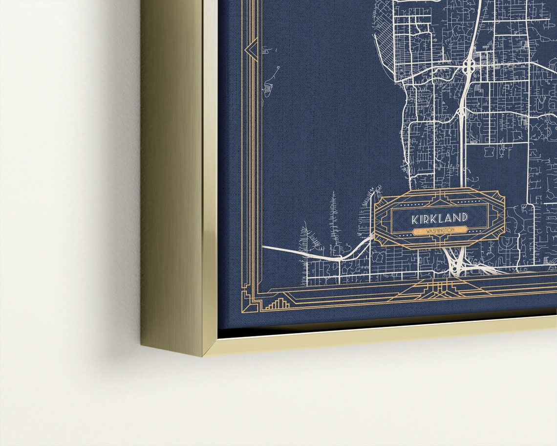 KIRKLAND WA Framed Canvas Map Print Washington Art Deco Etsy