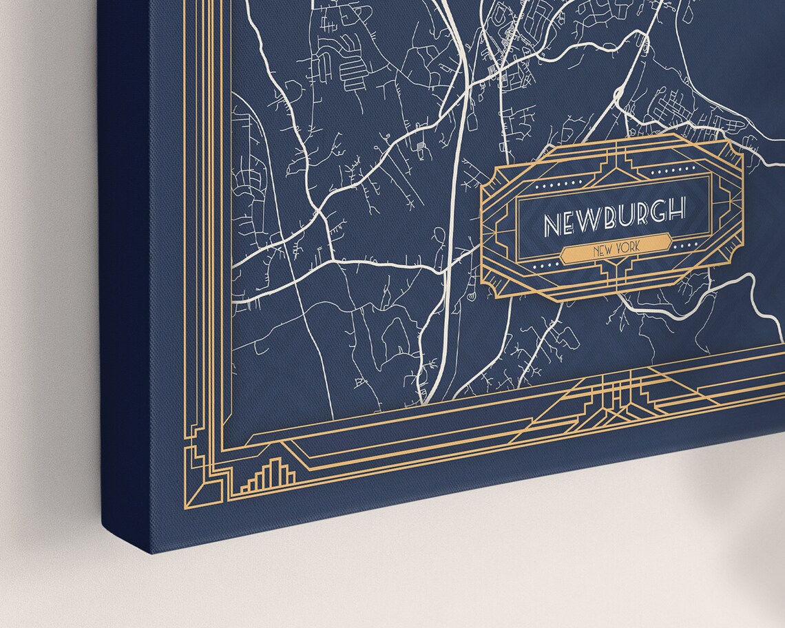 NEWBURGH NY Framed Canvas Map Print New York Art Deco Floating Etsy