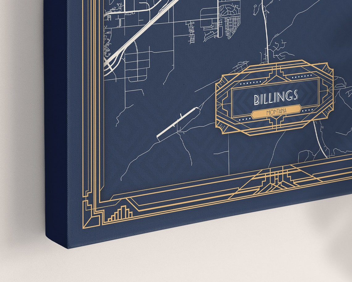 BILLINGS MT Framed Canvas Map Print Montana Art Deco Floating Etsy