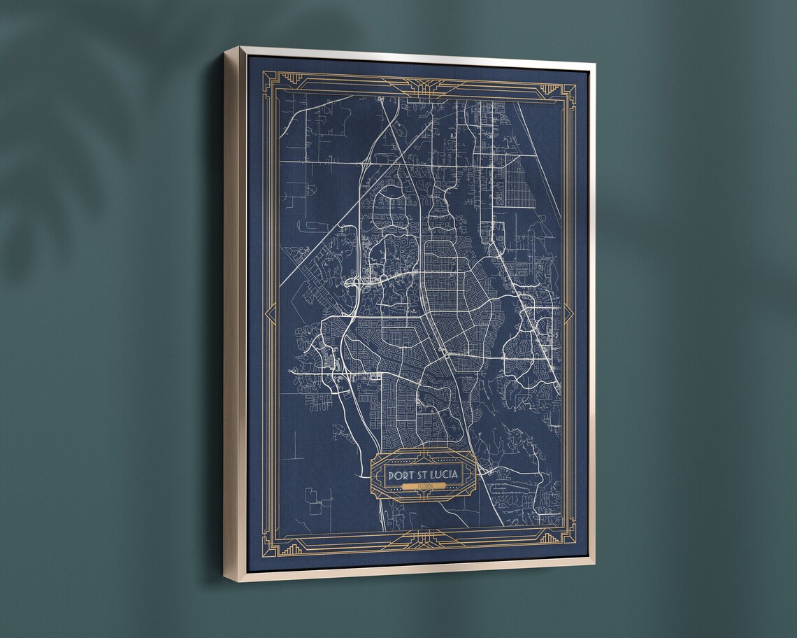 PORT St LUCIA FL Framed Canvas Map Print Florida Art Deco | Etsy