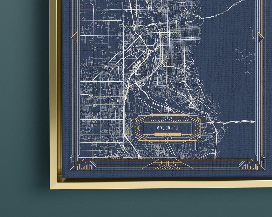 OGDEN UT Framed Canvas Map Print Utah Art Deco Floating Frame Etsy