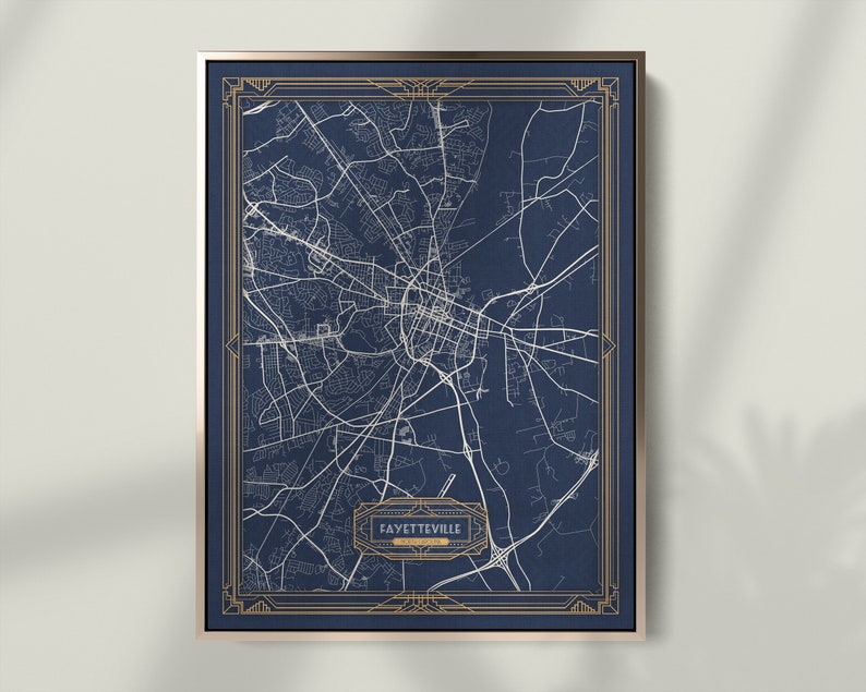 FAYETTEVILLE NC Framed Canvas Map Print North Carolina Art Etsy