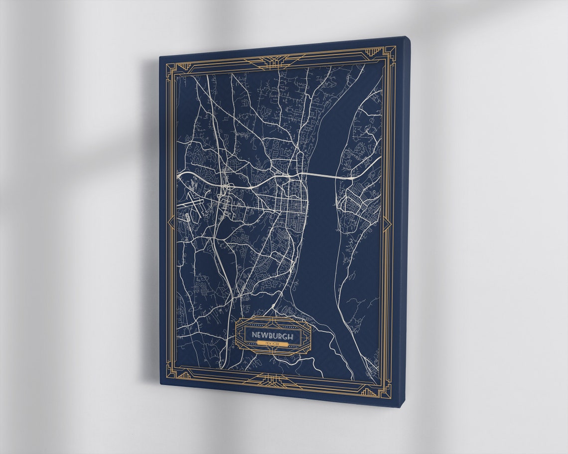 NEWBURGH NY Framed Canvas Map Print New York Art Deco Floating Etsy