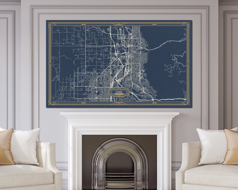 Ogden Utah Map Art Deco Large Canvas Print Map Horizontal Wall Etsy