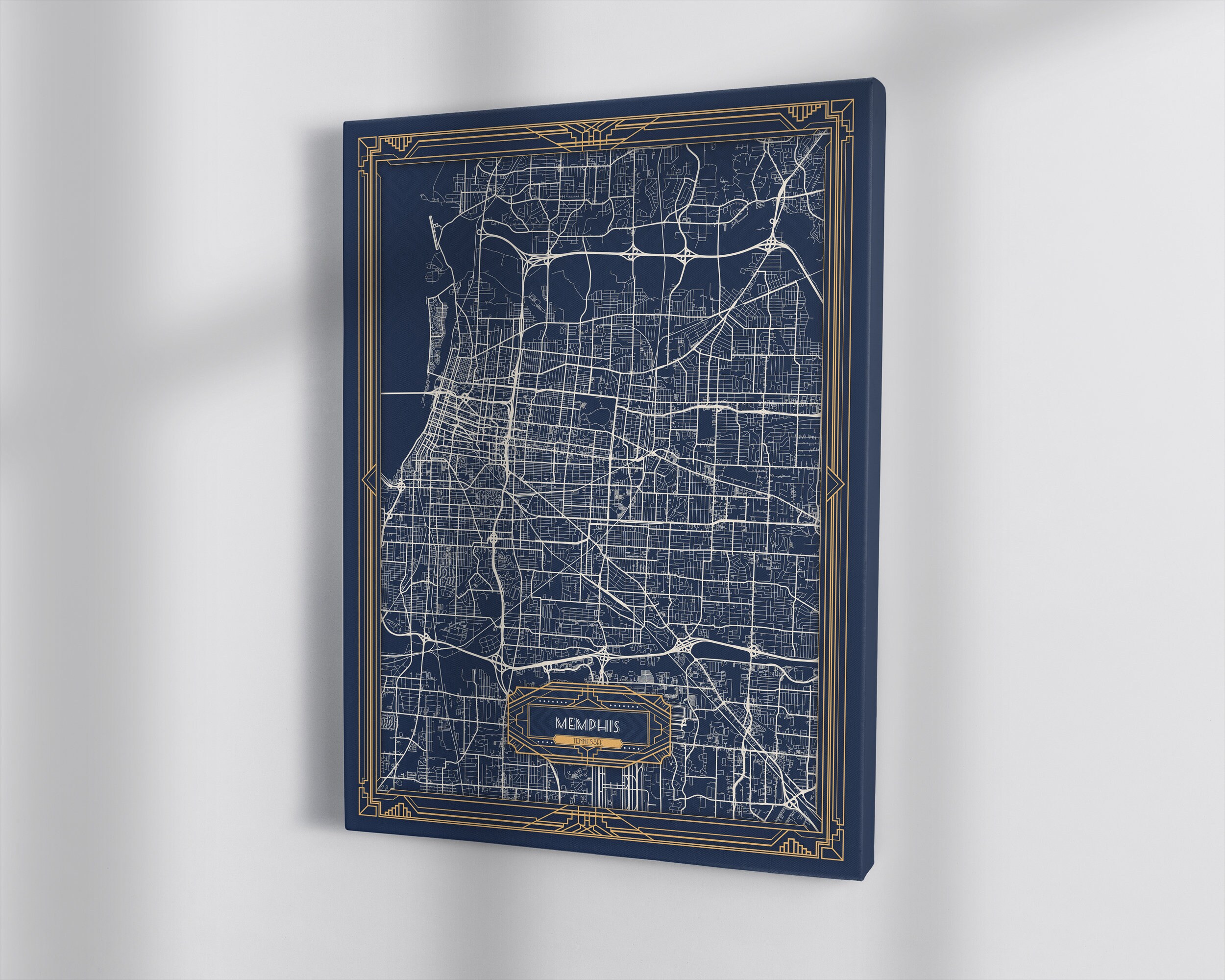 MEMPHIS TN Framed Canvas Map Print Tennessee Art Deco Floating Etsy