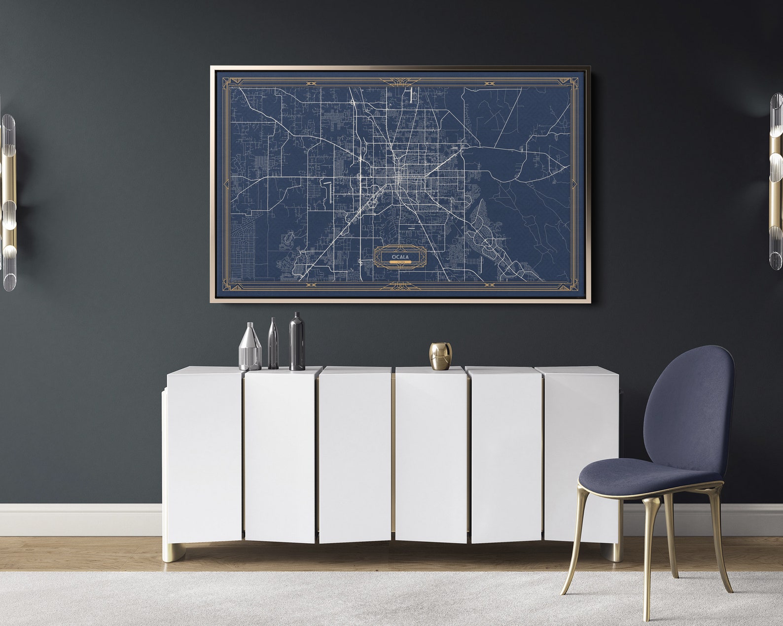 OCALA FL Canvas Map Print Florida Art Deco Extra Large | Etsy