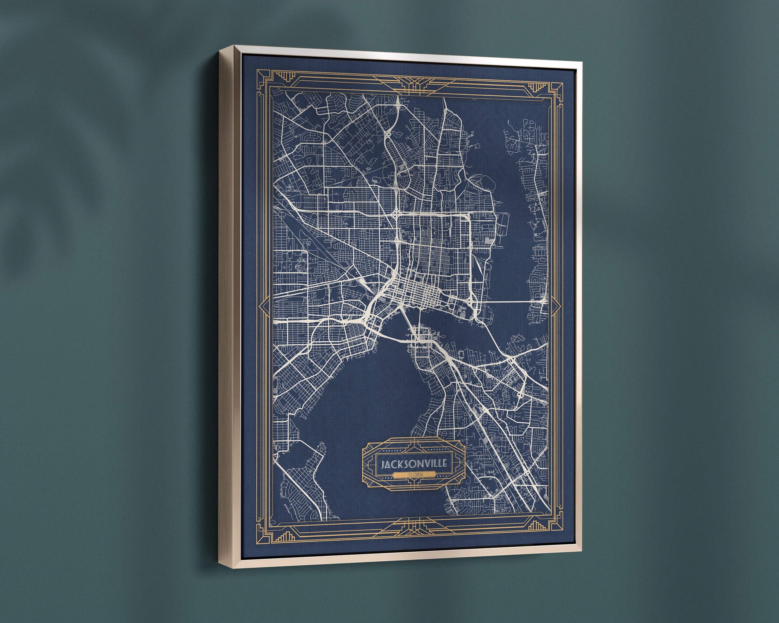 JACKSONVILLE FL Framed Canvas Map Print Florida Art Deco Etsy