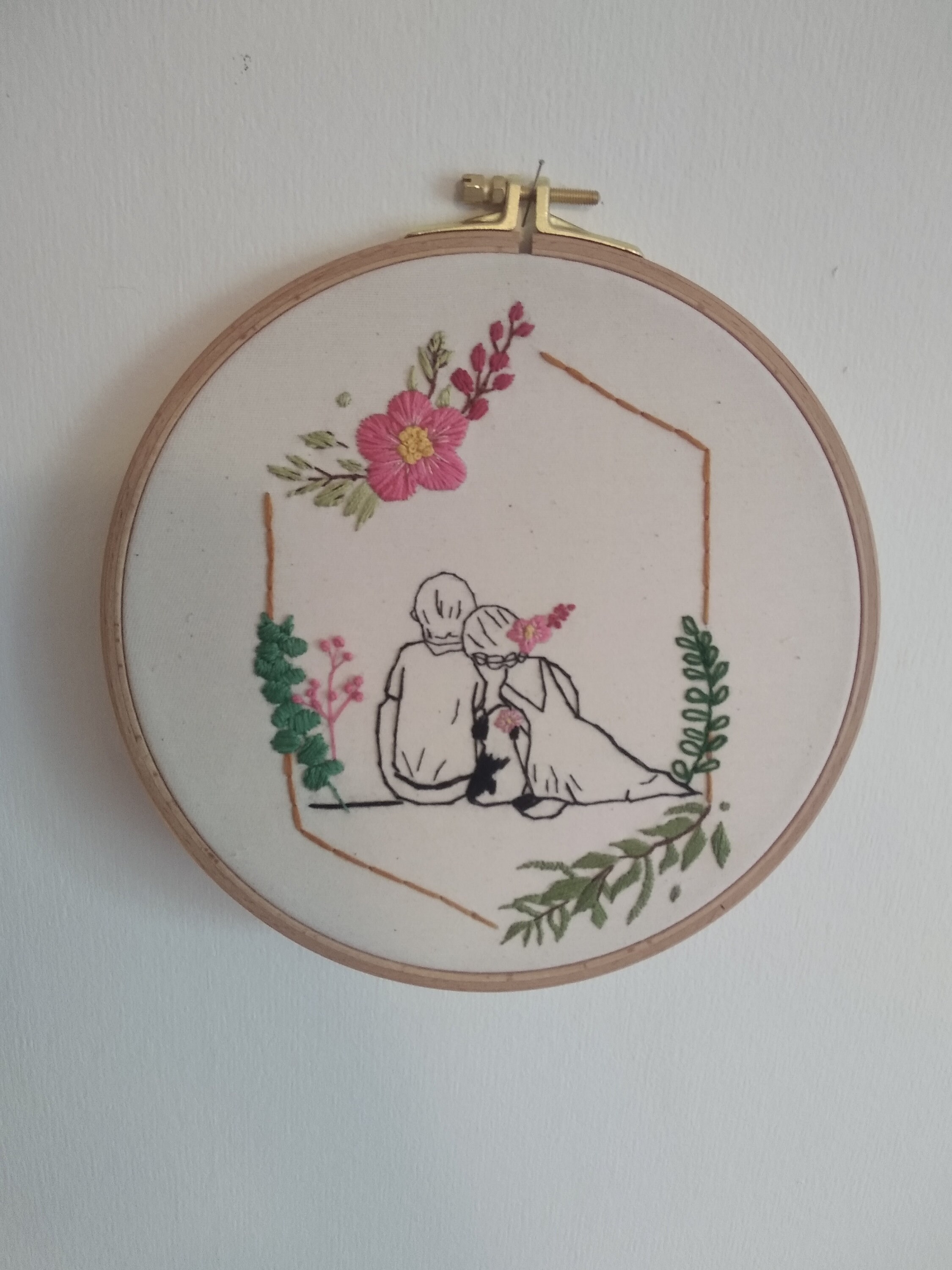 Tambour Cadeau de Mariage, Création Originale Personnalisable - Embroidery Hoop Art For Wedding Gift