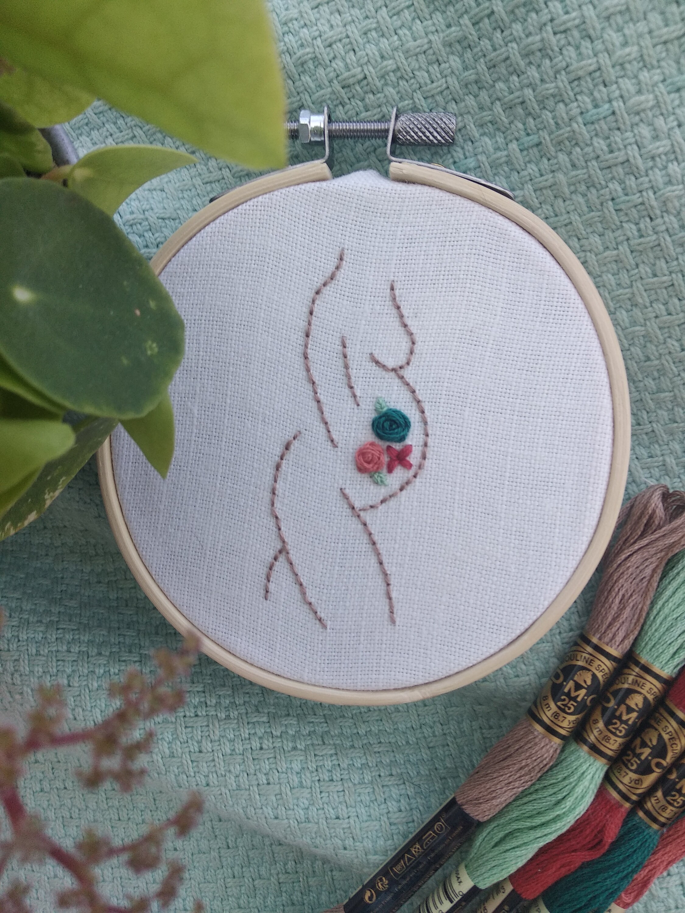 Broderie Personnalisée. Tambour Brodé à La Main - Femme Enceinte, Handmade Embroidery Hoop Art Prégn