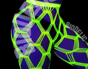 Neon Pantyhose UV Reactive Fishnet Tights One of a Kind Neon Bright Lingerie for Raves and Festivals