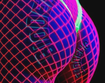 Neon Pink UV Reactive Fishnet Tights, Rave Festival Clothes Mid Diamond Fishnets Lingerie Mesh
