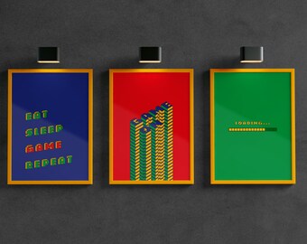 Gaming Wall Art Set of 3, Gaming Prints, Video Game Print, Printable Wall Art, Gaming Room Decor, Instant Print Art, Gaming Poster