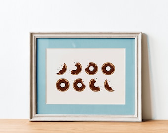 Donut printable, chocolate donut wall art, food art, moon phases donuts print, kitchen decor print, doughnut illustration, doughnut wall art