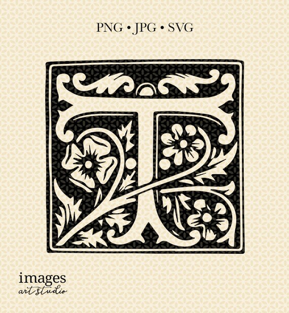 Vintage Monogramm Buchstabe T Illustriert Cliparts Buchstabe Etsy