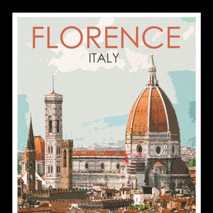 Travel Poster, Florence Italy, Graphic Design, Digital Downloadable Print, Home Decor, Wall Hanging, Office Decor