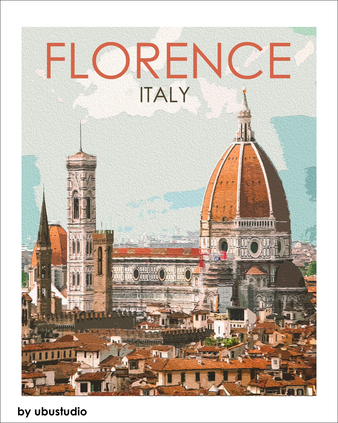 Travel Poster, Florence Italy, Graphic Design, Digital Downloadable