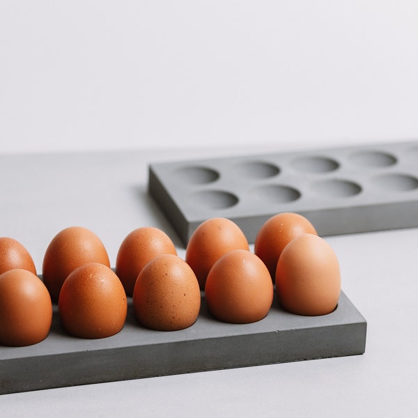 Betonnen eierrekje 10 sleuven, minimalistische keukenorganizer, moderne grijze eierhouder, industriële koelkastopslag, handgemaakt tafeldecorcadeau