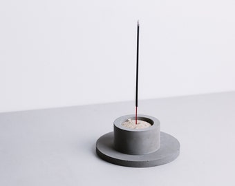 Concrete Incense Holder | Cement Modern Round Incense Burner | Minimal Design Incense with Tray | Jesmonite Plate Dish