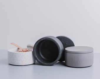 Concrete Jesmonite Salt and Pepper Pot | Cement Salt Pinch Bowl | Grey/White/Graphite Kitchen Storage Dishes | Concrete Salt or Pepper Bowl
