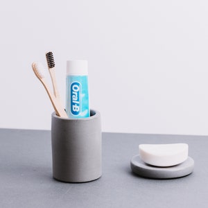 Concrete Toothbrush Holder Round Tall Minimalist Pen / Makeup Brush Cup Modern round / Cylinder Holder Stationary Storage Pot image 6