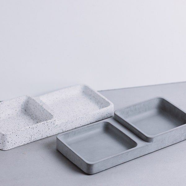 Concrete Display Tray | 2-Level Handmade Cement Trinket | Dish For Keys / Jewellery / Stationary | Homeware Storage Plate | Home Accessory