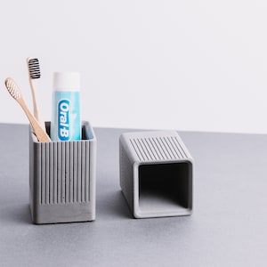 Concrete Toothbrush Holder - Mid-Century / Retro | Minimalist Pen / Makeup Brush Cup | Modern Cement Holder | Stationary Pencil Storage Pot