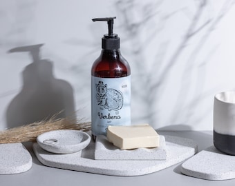 Luxury Concrete Bathroom Set, Minimalist Soap Dish & Dispenser Tray, Modern Grey Vanity Organizer, Industrial Spa Decor, Handcrafted Gift
