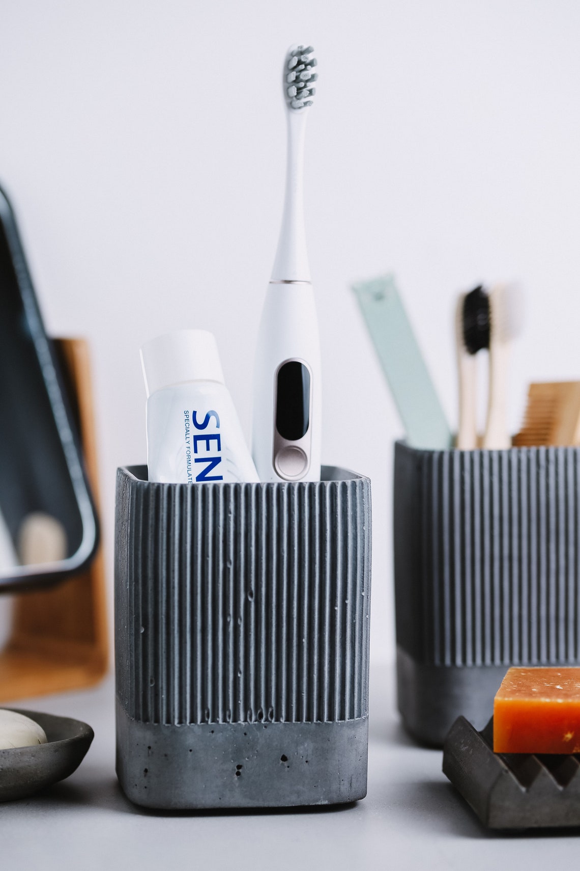 Concrete Toothbrush Holder MidCentury / Retro Minimalist Etsy