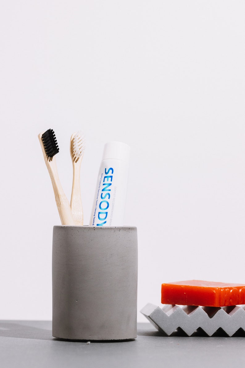 Concrete Toothbrush Holder Round Tall Minimalist Pen / Makeup Brush Cup Modern round / Cylinder Holder Stationary Storage Pot image 7