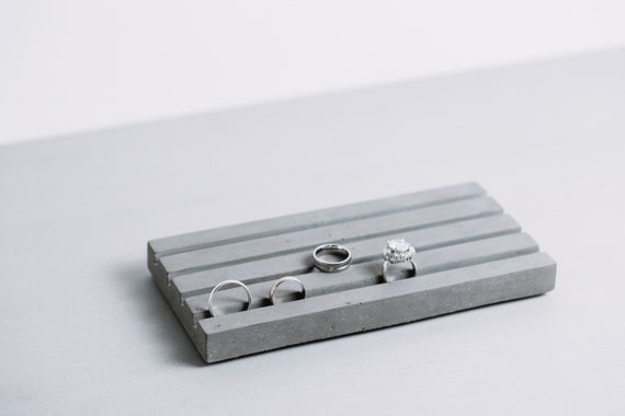 Concrete Jewelry Tray, Rectangular Ring Holder, Modern Grey Trinket Dish, Industrial Vanity Organizer, Minimalist Jewelry Display, Zen Gift