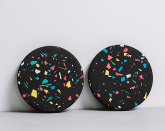 Set of 2 Handmade Terrazzo Jesmonite Coasters: Modern Beton Decor
