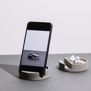 Betonnen telefoonhouder | Horizontaal / telefoonstandaard | Jesmonite-houder voor visitekaartjes | Cement Bureau Kantooraccessoire Smartphone KERSTCADEAUS
