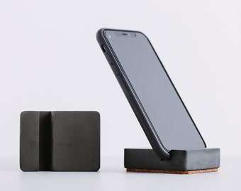 Concrete Phone Holder | Horizontal / Vertical Phone Stand | Jesmonite Business Cards Holder | Cement Desk Office Accessory Smartphone