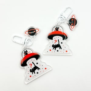 UFO Abduction Keychain | Kawaii Two Pieces Keychains | Cute Cat Accessories
