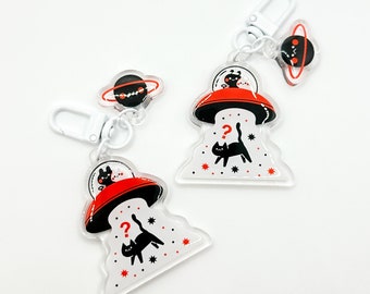 UFO Abduction Keychain | Kawaii Two Pieces Keychains | Cute Cat Accessories