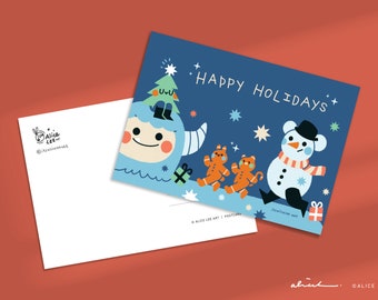 Holiday Friends Cards - Premium Matte Christmas Postcard - Kawaii Cute Holiday Postcards